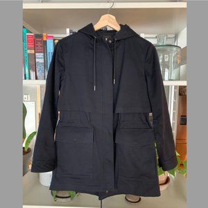 THEORY High-Waisted Trench Rain Jacket with Hood